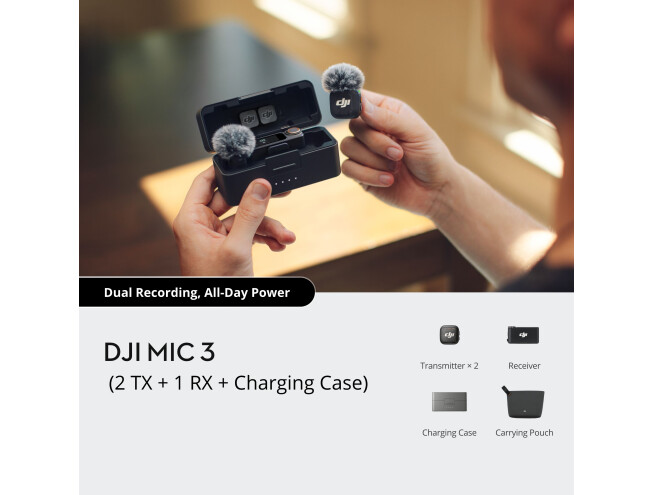 Mikrofon DJI Mic 3 2TX+ 1RX+ Laadimiskarp