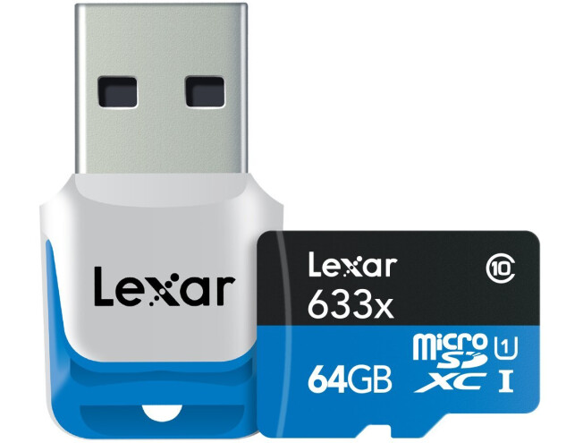 Lexar 633x 64GB class 10 UHS1 microSD kaart + USB adapter