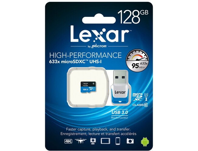 Lexar 633x 128GB class 10 UHS1 microSD kaart + USB adapter